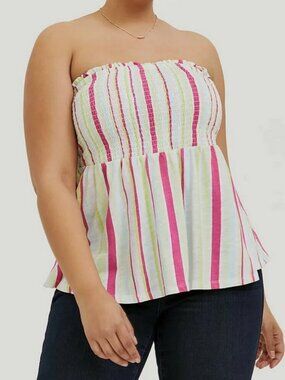 Torrid Multi Stripe Smocked Babydoll Tube Top